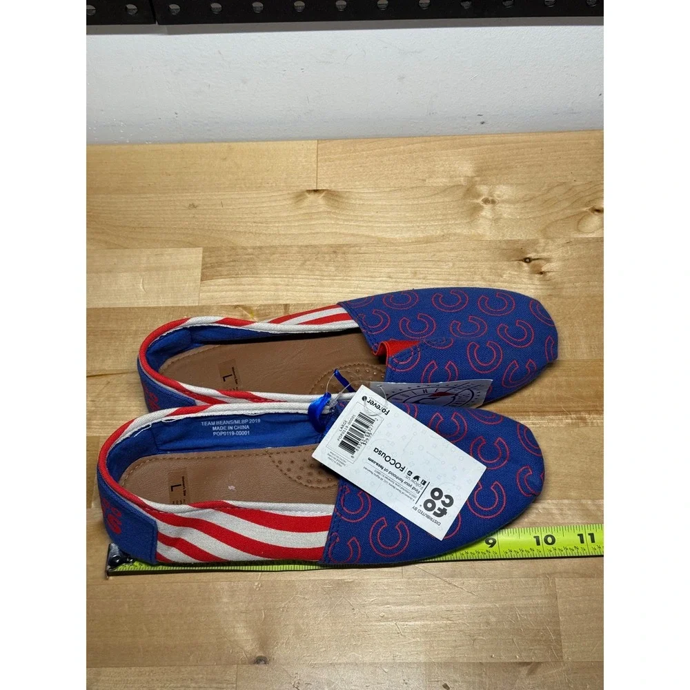 Chicago Cubs MLB Womens Canvas Slip On Shoes Blue‎ Red Stripes Team Beans Large